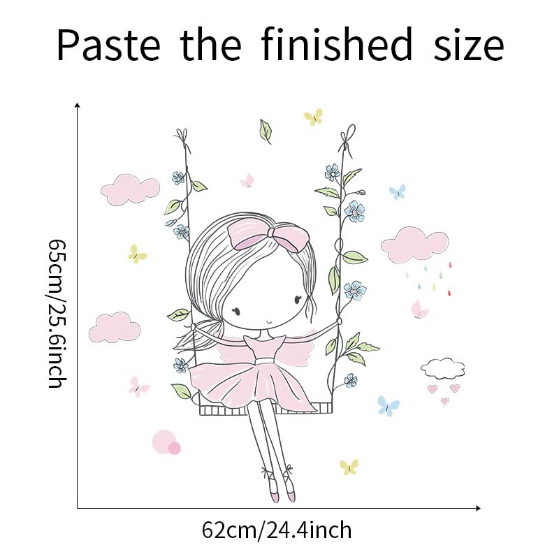 Image of Adorable Sweet Girl Swing Made of Flowers Wall Stickers Art Decal Bedroom Decorations Decor Modern Wallpaper for Kids Boy Rooms Decorations, Self-Adhesive, Wall, 90 Cm, 1 Cms