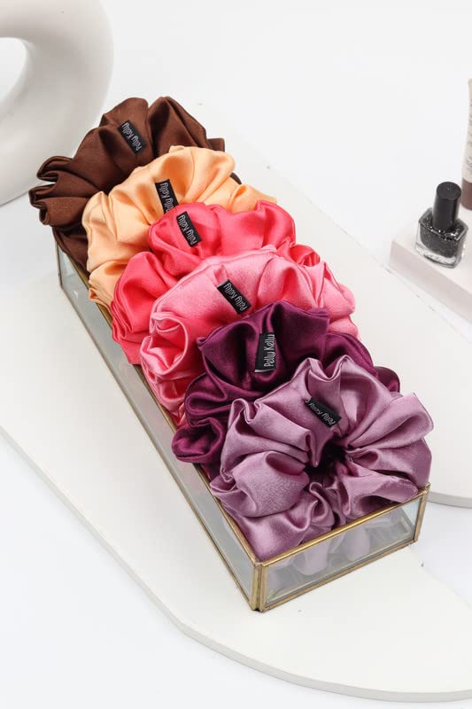 Image of Premium Satin Scrunchies for Women | Hair Bands, Ponytail Holders & Rubber Bands | Oversize, Fluffy, No-Damage Hair Ties | Girls Hair Accessories | Extra Large Size | Pack of 6
