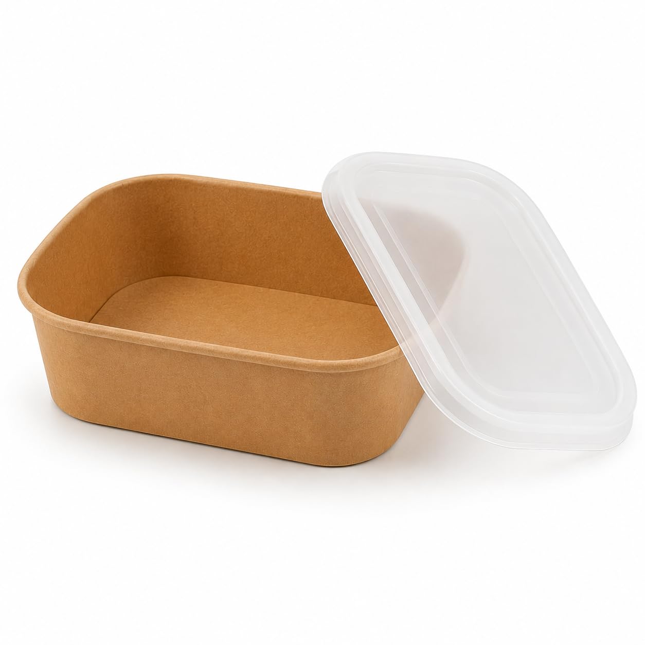 Lot de 50 Barquettes Kraft Alimentaires Rectangulaires 750 ml Couvercles en PP – Boîtes Repas Carton Épais 320g Anti-Graisse pour Vente à Emporter, Salades, Poké, Traiteur