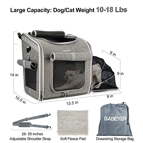 BABEYER Dog Bike Basket, Expandable Soft-Sided Pet Carrier Backpack with 4 Open Doors, 4 Mesh Windows for Small Dog Cat… - Image 4