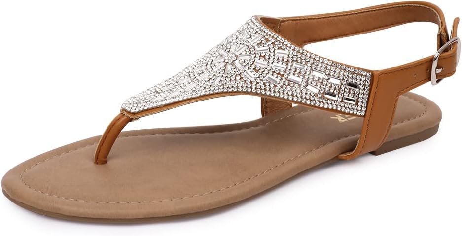 BENEKER Women's Fashion Sandals - Rhinestone T-Strap Design