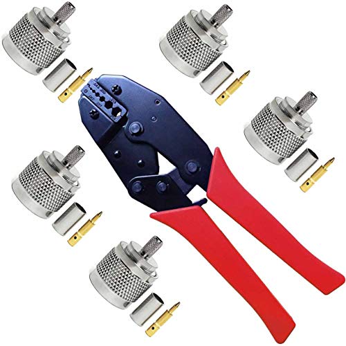 Crimpadora Coaxial y Conector N Macho 5 Piezas, Kagni Conector Coaxial Tipo N y Kit de Herramientas de Compresión Cable Coaxial para RG58 LMR195 LMR200 RG223 RG142