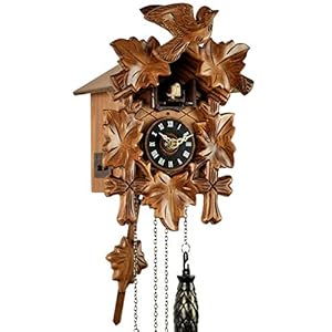 ‘Uhren-Park Eble’ – Reloj de cuco de la Selva Negra – Movimiento de cuarzo a pilas – Campana de cuco – 10 melodías diferentes – Madera real – 5 hojas – 22 cm