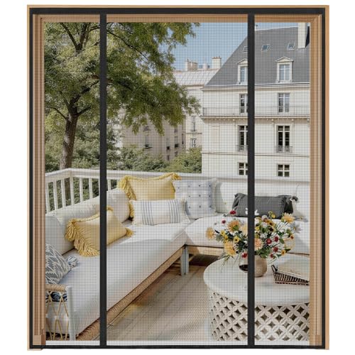 HALIDOOR Mosquitera Puerta Magnética 210x210 cm Doble Puerta, Cortina Antimosquitos Malla Resistente, Cierre Automático, Sin Taladrar, para Balcón, Cocina, Puerta Corredera y Terraza, Negra
