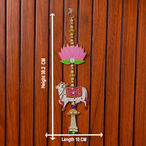 Image of CraftVatika Pichwai Cow with Lotus Wall Hanging Latkan for Door Wall Decoration, Diwali Decor Items, Diwali Decoration for Home, Festival Decorations Items, Pichwai Cow Hanging- 15 Inch,1 Pair