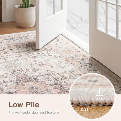 Lofus 3x5 Area Rugs for Living Room, Washable Area Rug, Rugs for Bedroom, Kitchen, Vintage Boho Carpet, Soft Non-Slip, Low Pile Large Area Rug for Office Dining Room, Pink