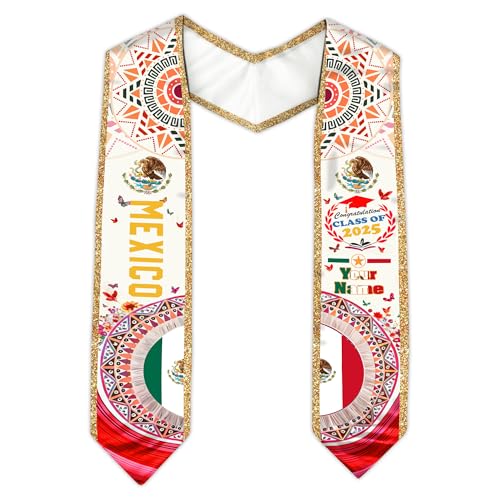 MonkeyVan Personalized Mexican Graduation Sash, Mexican American Flag Graduation Stole Graduation Stole Class Of 2025 Mexico Mxc 15