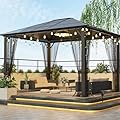Heavy Duty Gazebo,Gazebo 10x12 Gazebos for Patios,Hardtop Garden Gazebo with Aluminum Frame,Polycarbonate Gazebo Roof Panels,Outdoor Gazebo for Backyard,Gazebo with Mosquito Netting,Gazebos for Decks