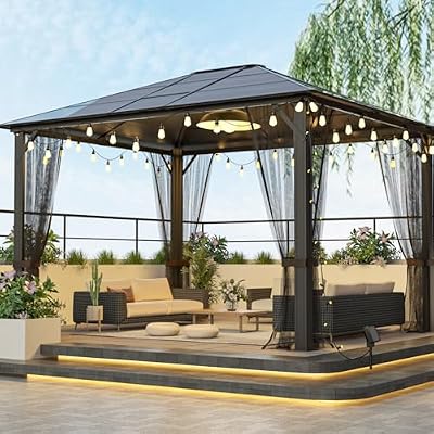 Heavy Duty Gazebo,Gazebo 10x12 Gazebos for Patios,Hardtop Garden Gazebo with Aluminum Frame,Polycarbonate Gazebo Roof Panels,Outdoor Gazebo for Backyard,Gazebo with Mosquito Netting,Gazebos for Decks