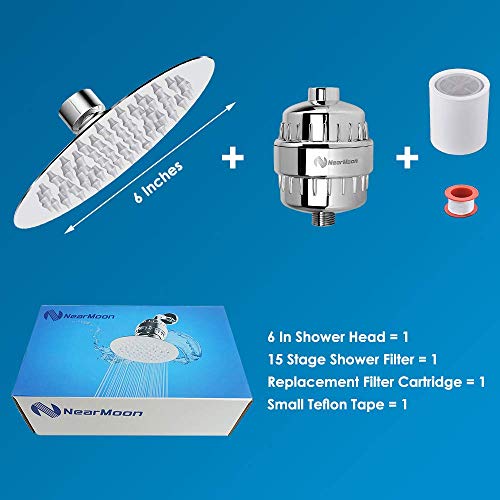 Nearmoon Shower Head And 15 Stage Shower Filter Combo, High Pressure Filtered Showerhead For Hard Water, Improves The Condition Of Your Skin, Hair - 1 Replaceable Filter Cartridge (6 Inch, Chrome) #TOP1