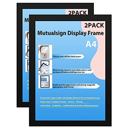 Mutualsign Marco magnético autoadhesivo A4 información Marco, información marco magnético es adecuado para paredes/ventanas lisas y planas, 2 Unidades, Negro Cover