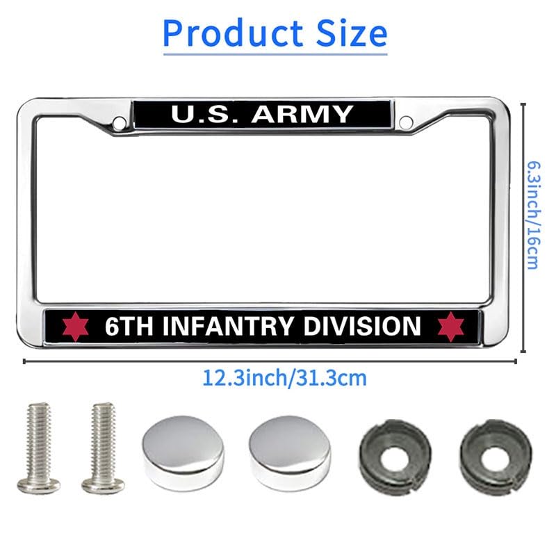 Image of US Army 6th Infantry Division License Plate Frame, Metal Auto Tag Holder | Show support for military veterans with this durable metal 6th Infantry Division license plate frame, built to last.