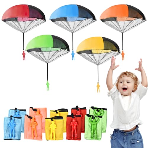 BLUESEABUY 10 Pezzi Giocattolo Paracadute Paracadute per Bambini Set Giocattoli per Paracadute da Volo Giochi All'aperto per Bambini Adatto per Feste per Bambini Giocattoli Regalo di Compleanno