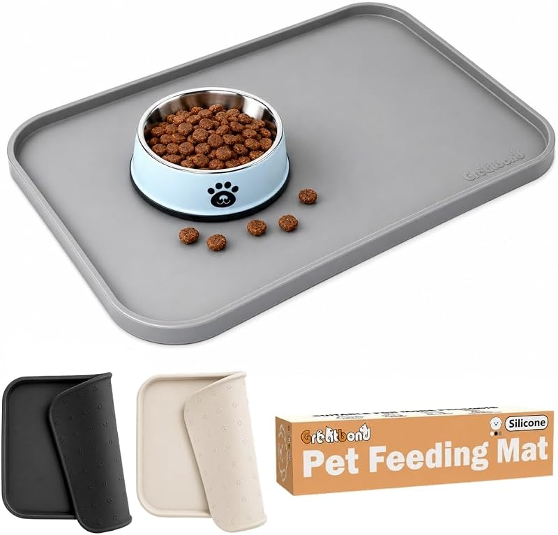 Tapete de Silicone Impermeável para Comedouro de Gatos com Borda Elevada Greatbond, Cinza, 54,61 x 35,56 cm