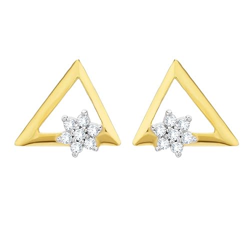 18KT (750) Yellow Gold and Diamond Stud Earrings For Women & Girls