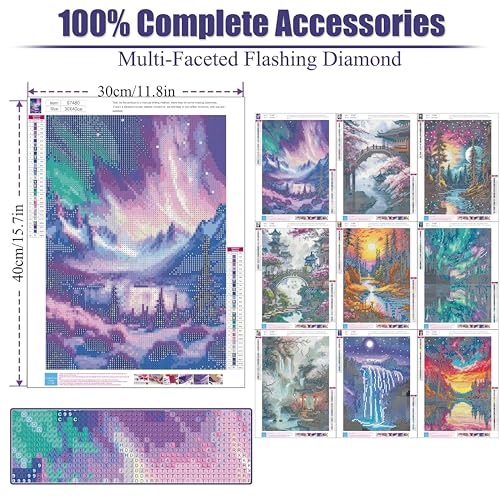 Mupmod 9 Pack Diamond Painting Kits for Adults, 5D Landscape Diamond Art Painting Kits for Adults Beginner, Adult Diamond Art, DIY Aurora Full Drill Diamond Dots for Home Wall Decor 12X16 Inch