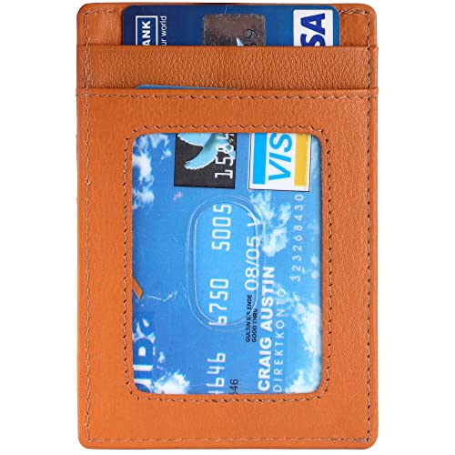 Image of Brooklyn Bridge Genuine Leather Slim Minimalist Front Pocket Wallet - Credit Card Holder Card Cases with ID Window for Men Women