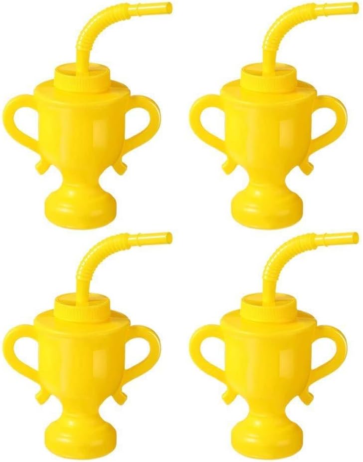 Race Car Trophy Cups with Straws Lids, Plastic Reusable Racing Party Cups Bulk for Kids Two Fast Construction Birthday Party Favors Supplies Holiday (4 Pcs, 10oz)