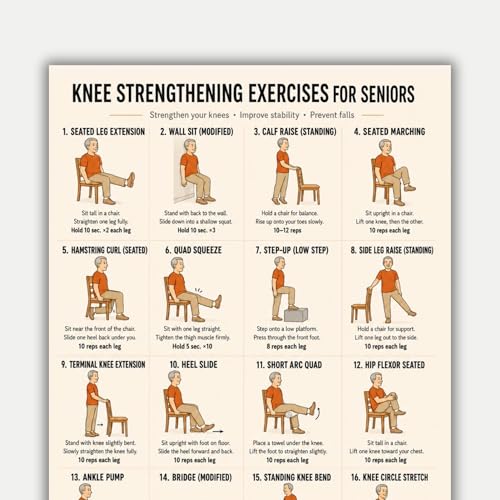 Senior Fitness Poster Knee Joint Strengthening Gentle Leg Exercises Physical