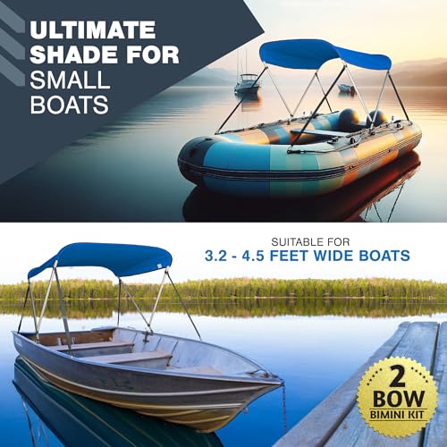 Universal 2 Bow Bimini Top Replacement Canvas, 900D Boat Canopy Sun Shade Cover with Storage Boot, Fits Most Small Boats & Inflatable Boats, No Frame Kit, 63\" L x 39\"-55\" W (Pacific Blue) - Thumbnail 2