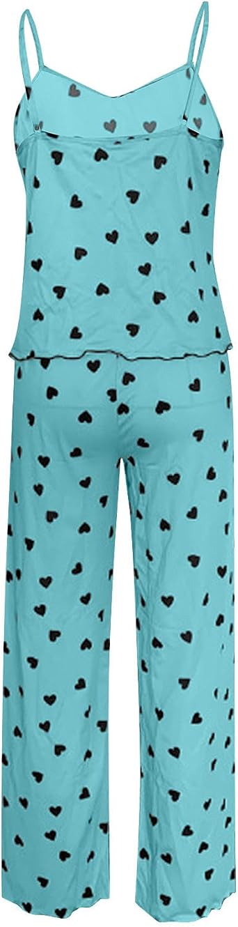 NSICBMNO Satin Pyjamas For women Uk Long Sleeve Pyjamas Heart Fur Trim Button Up Shirts Long Pants Silk Sexy Nightwear Comfy Loungewear Set Sleepwear For Valentines