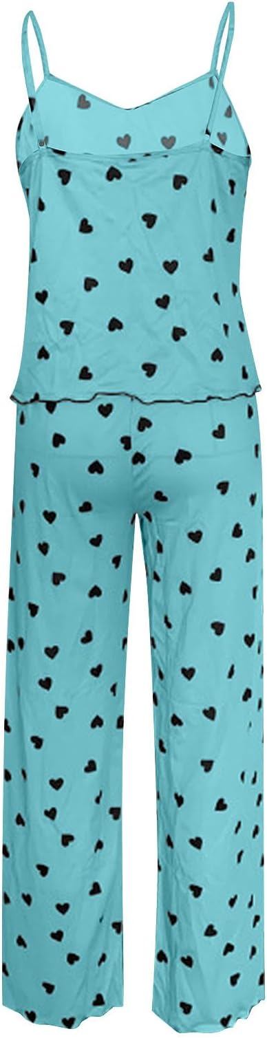 NSICBMNO Satin Pyjamas For women Uk Long Sleeve Pyjamas Heart Fur Trim Button Up Shirts Long Pants Silk Sexy Nightwear Comfy Loungewear Set Sleepwear For Valentines