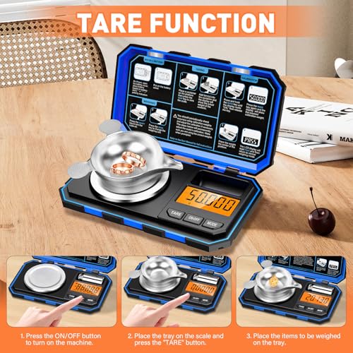 Onherm Digital Feinwaage, 50g/0.001g Elektronische Milligramm Waage, MG Waage mit Kalibriergewichten, Präzisionswaage zum Wiegen von Pulvern, Schmuck, Essen, mit Pinzette, Waagschale und Schaufel