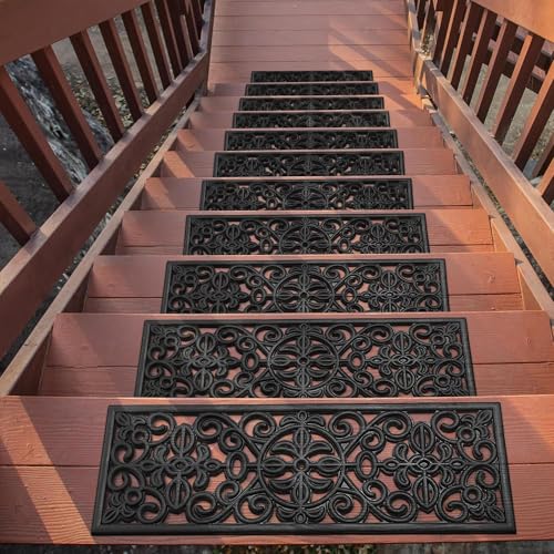 Ottomanson Outdoor Rubber Stair Treads Scroll Classic Heavy-Duty Non-Slip Stair Mats Best Grip on Concrete Brick & Textured Step Fastening Recommended for Wooden & RV Steps Pack of 5