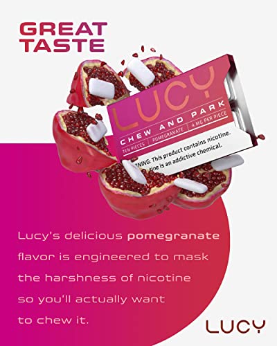 Lucy Nicotine Gum 4Mg, 100 Count [Pomegranate] - Convenient, Quality Ingredients, Take On-The-Go | Pomegranate Flavor #TOP3