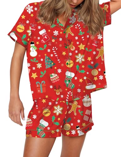 Image of SHESHOW Satin Pajamas for Women Set Preppy Animals Pjs Short Sleeve Shorts 2 Piece Loungewear Sets XS-XXL