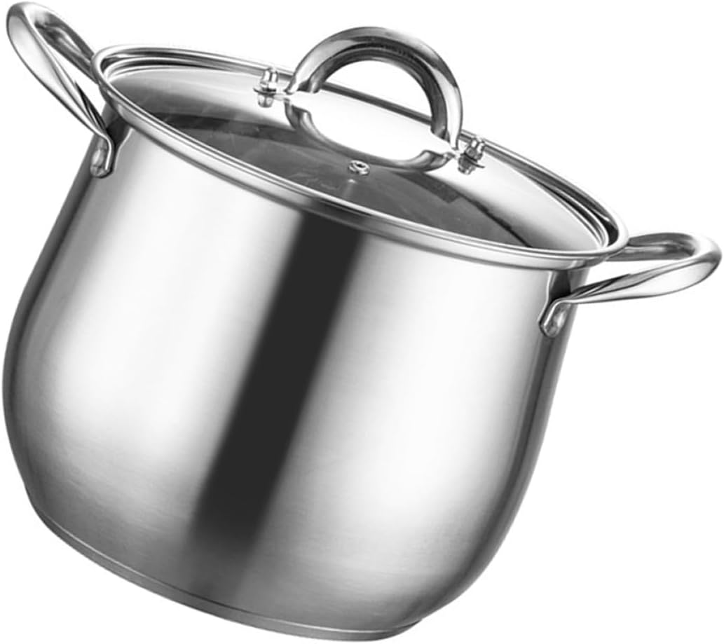 VANZACK Stainless Steel Stockpot Large Cooking Pot with Lid 24cm Double Handle Thickened Base for Home Kitchen Soup Stew Simmering Cooking