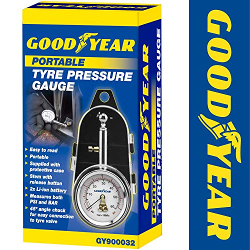 Goodyear Medidor de presión de neumáticos profesional resistente con esfera grande medida de aire PSI/barra botón de liberación para coche, motocicleta, bicicleta, furgoneta