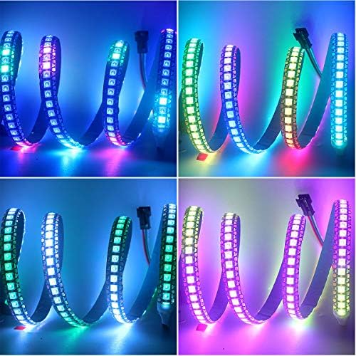 YUNBO WS2812B RGB LED Pixel Strip 1M 144LEDs, Individually Addressable Black PCB IP20 NO-Waterproof Cuttable 5050 SMD IC 5V Smart Flexible LED Lighting