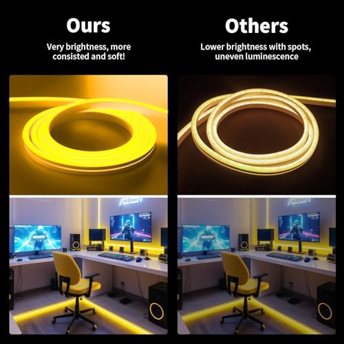 Image of 16.4 Feet LED Neon Strip Lights, with 12V Adapter, Waterproof IP65, Silicone Flexible Rope Light for Home Decor | Led Strip Lights | Neon Lights | 5 Meter | (Yellow)