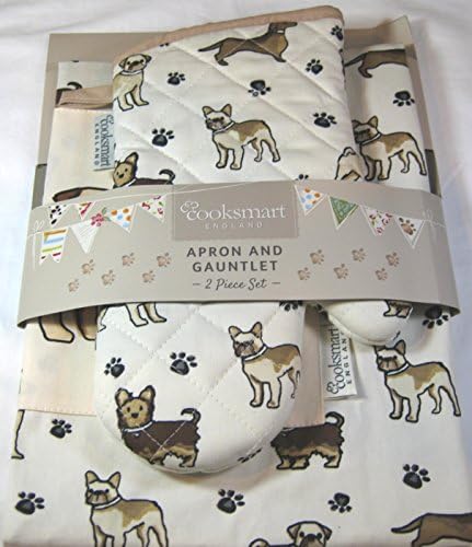 Smart Cook Cooksmart of England 2 Piece Coordinating Apron and Gauntlet Oven Mitt Dogs and Paw Prints