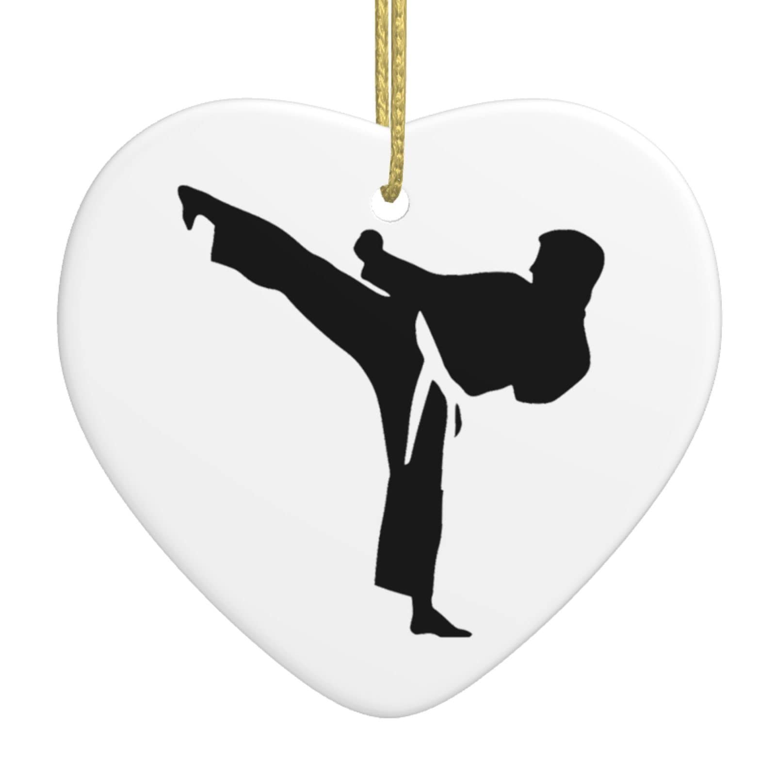 Karate-Highkick-Icon Christmas Ornaments Heart-Shaped Ceramic Ornaments Christmas Tree Craft Pendant Suitable for Family Birthday New Year Home Decoration Porcelain