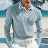 Suéter Polo de Punto para Hombre, Manga Larga, Texturizado, Ligero, con Botones y Rayas, Suéter de Golf 6