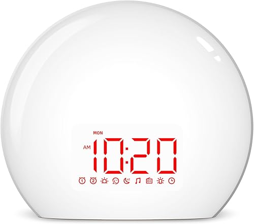 Magicteam Reloj despertador Sunrise con 25 sonidos relajantes, simulación, alarma dual, dormitorio, niños, adultos, durmientes pesados, 12 colores,