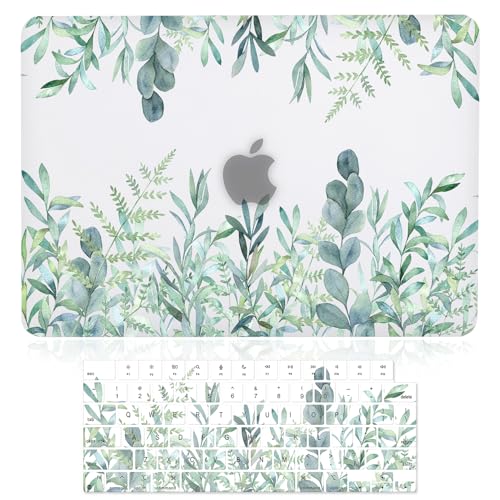 Image of Case for MacBook Pro 16-inch Laptop M5 M4 M3 M2 M1 A3429 A3428 A3403 A3186 A2991 A2780 A2485 2026-2021 Release with Touch ID, 3D Effect Matte Clear See Through Hard Cover&Keyboard Cover, Green Plants