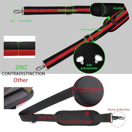 Image of ZINZ 79 inch Shoulder Strap, Extra-thick Fixed Cushion Pad and Dual Clasps Universal Replacement Strap with Metal Swivel Hooks for Laptop Bags, Luggage Bags, Camera, Crossbody(Stripes-BkRBk)