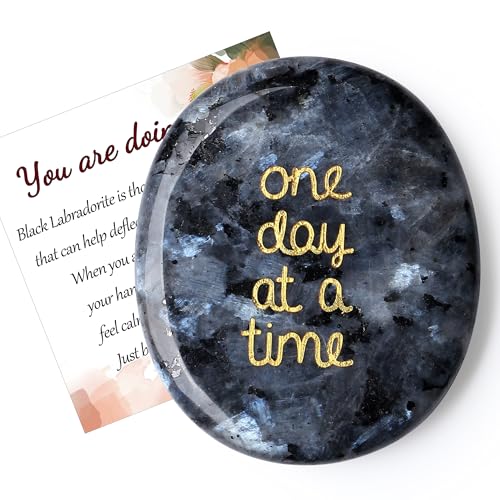 Image of QINJIEJIE Crystal Gifts Black Labradorite Healing Crystals One Day at a Time