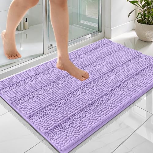Image of OLANLY Thick Bathroom Rugs 36x24, Extra Soft Absorbent Chenille Striped Bath Rugs, Rubber Backing, Machine Wash Dry, Bath Mats for Bathroom Floor, Tub and Shower, Home Decor Accessories, Lavender