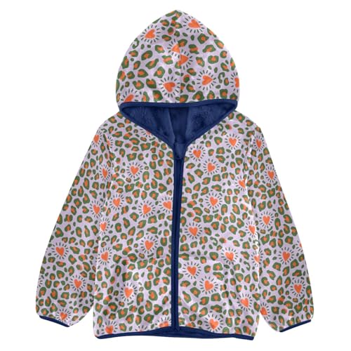 Leopard Print Heart Toddler Fleece Jacket Baby Boys Hooded Zipper Long Sleeve Thick Warm Outerwear 3-10 Years