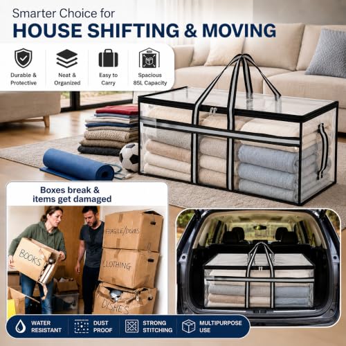 Image of Storite Multi-Purpose Heavy Duty Moisture Proof 85 Litres Transparent Super-Size Jumbo Underbed Storage Bag /Toys /Blankets /Stationery Paper /Clothes Storage Bag (88x27x36 cm)
