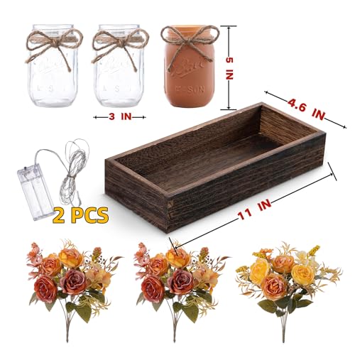 SUNNY BROOK 3PCS Artificial Fall Flowers in Mason Jars with Rustic Wood Tray – Amber Orange & Yellow Fake Floral Centerpiece, Faux Flower for Farmhouse Autumn Decor Kitchen, Coffee Table, Tiered Tray - Cosy Home Interiors SUNNY BROOK 3PCS Artificial Fall Flowers in Mason Jars with Rustic Wood Tray – Amber Orange & Yellow Fake Floral Centerpiece, Faux Flower for Farmhouse Autumn Decor Kitchen, Coffee Table, Tiered Tray - Image 7