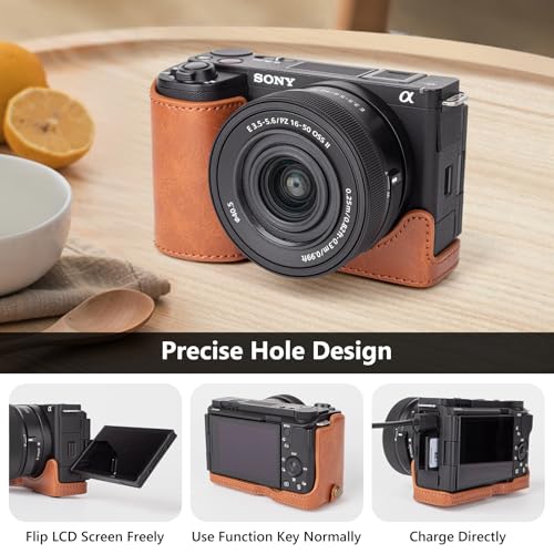 Funda para cámara Sony ZV-E10 II de cuero PU marrón miniatura 3