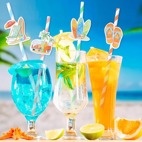 Pitillos de papel para fiesta temática surf 50 piezas miniatura 3