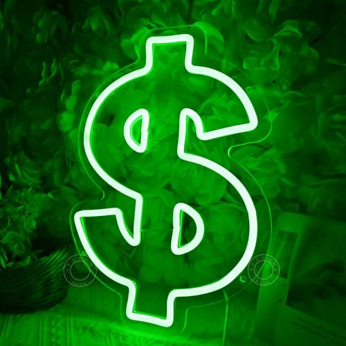 Image of SYLHOME Dollar Led Neon Light Sign Green Money Home Office Store Wall Decor | Business Shop Bar Business Company Bedroom Wall Neon Light Sign Decor Birthday Christmas Party Gift Decor, 13.78 inchX9.65 inch, USB