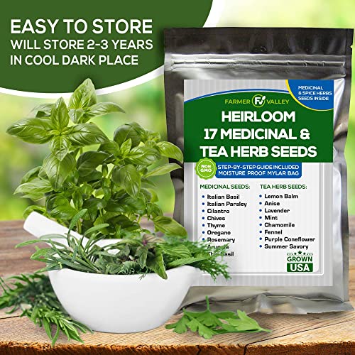 Medicinal And Tea Herb Seeds Collection - Over 4,500 Heirloom And Non Gmo Garden Seeds For Planting Indoor, Outdoor & Hydroponic - Includes Basil, Lemon Balm, Chamomile, Lavender, And More #TOP7