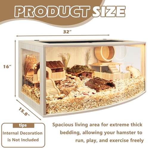 Prolee Hamster Cage Chew Proof Wood, Hamsters Enclosure Openable Top with Curved Design,Waterproof Small Animals Cage with Acrylic Sheets for Gerbils,Hamster Habitat(32 Inches) by PROLEE - Image 3